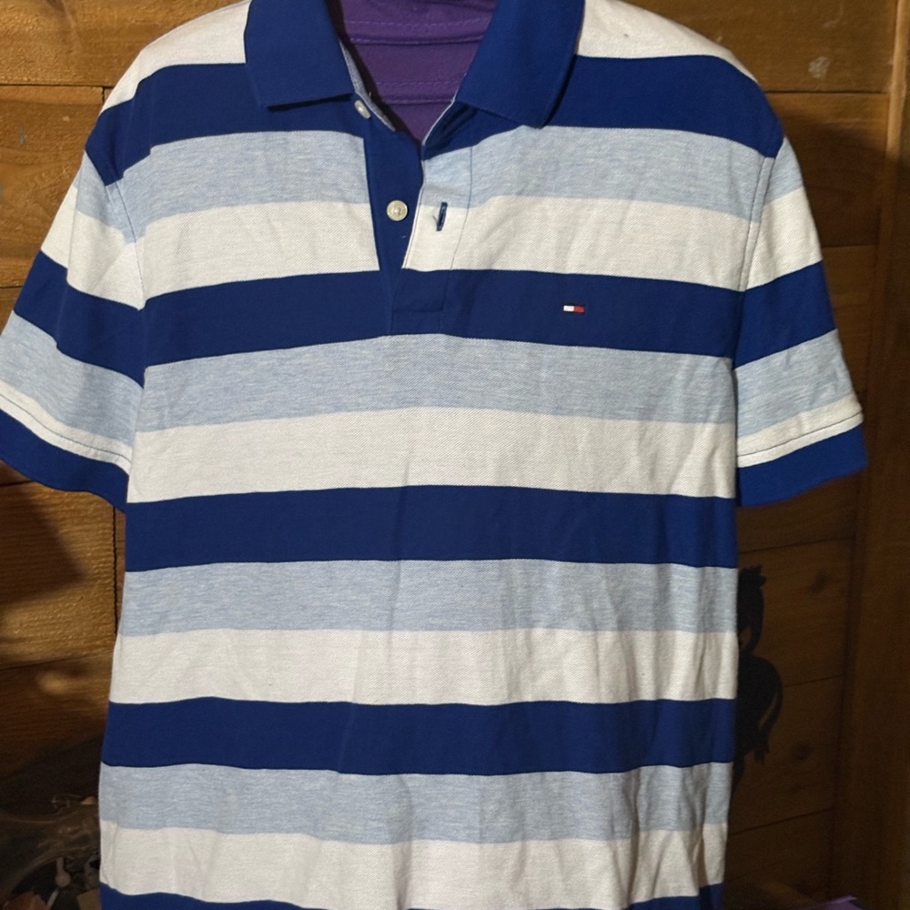 Tommy Hilfiger Nautical Blue and White Polo Shirt